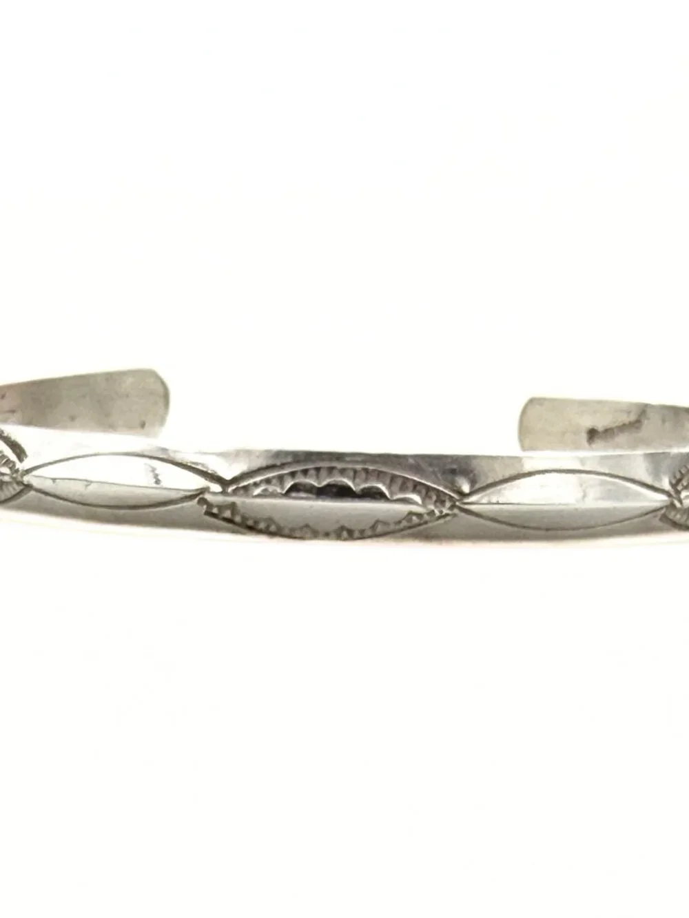 Geometric Hand Stamped Sterling Silver Carinated Stackable Cuff Bracelet
